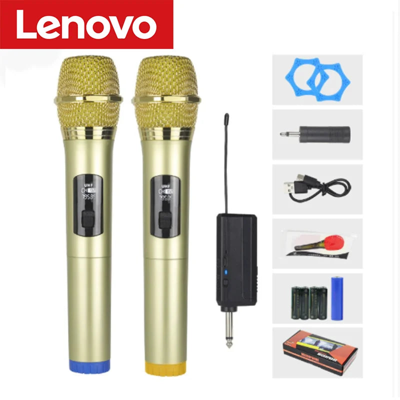 Lenovo Wireless Microphone 2.4G UHF Fixed Frequency 2 Channels Handheld Micphone For Live Party Karaoke Professional Meeting