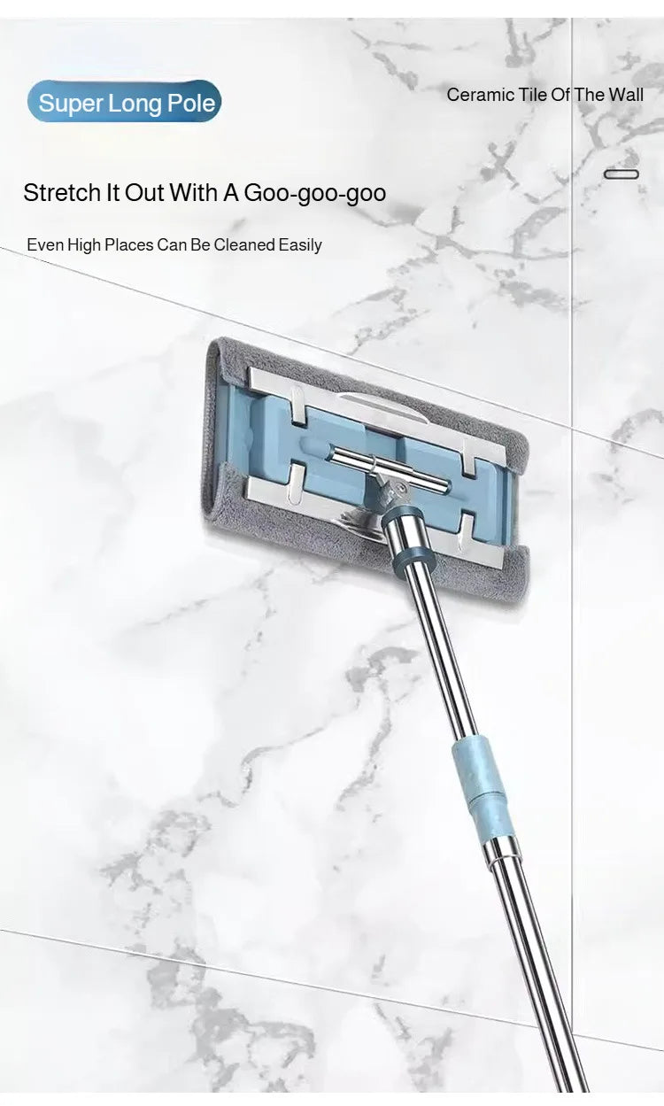 Lazymen Steel Clamp Flat Mop No Hand Wash Needed Floor Cleaning Tool Home Use Stainless Steel Pole Fine Fiber Cloth Dust Pusher