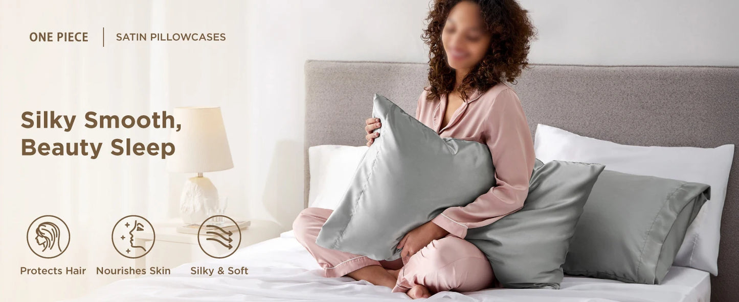 2pcs Satin Pillowcase for Skin and Hair, Satin Pillow Cases Set of 2 Soft Breathable Smooth Cooling Pillow Covers for Sleeping