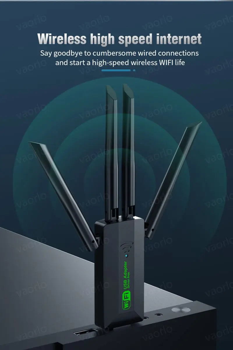 1200Mbps WiFi USB Adapter Dual Band 2.4G+5Ghz Wi-Fi Dongle 4 Antenna 802.11AC USB3.0 High-Speed Wireless Card Receiver PC/Laptop