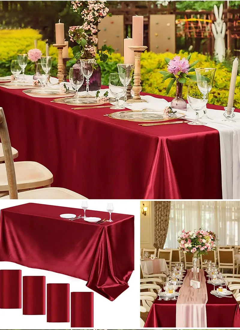 Rectangle Wedding Satin Large Tablecloth Bright Smooth Silk Table Cover Anniversary Dining Party high-end Table Decor
