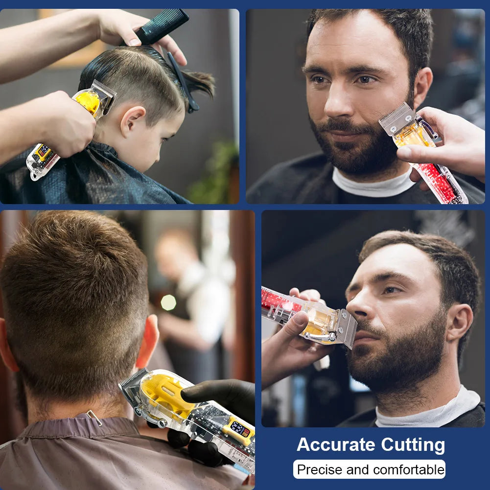 Hatteker Transparent Professional Hair Clipper USB Rechargeable Trimmer with LED Display Cordless Cutting Grooming Tool for Men