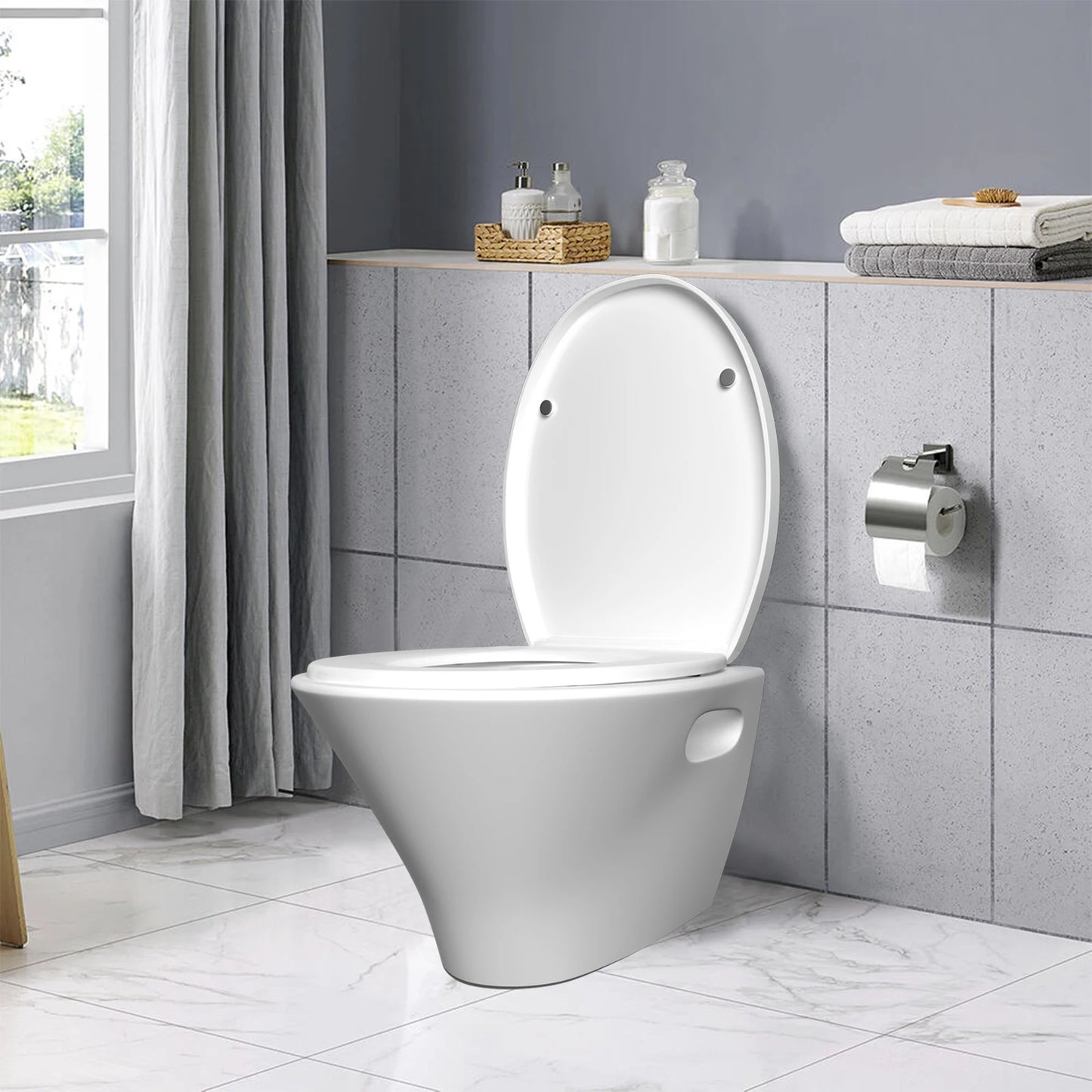 White Soft Close Toilet Seat with Quick Release for Easy Clean Toilet Seat with Adjustable Hinges Standard O Shape Toilet Seat
