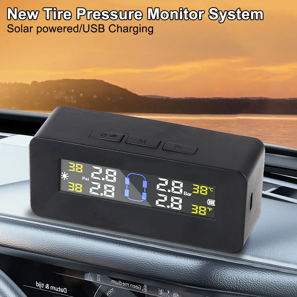 Tire Pressure Monitoring System Temperature Warning New C External Battery Version Sensors Solar TPMS Car Tyre Pressure Monitor