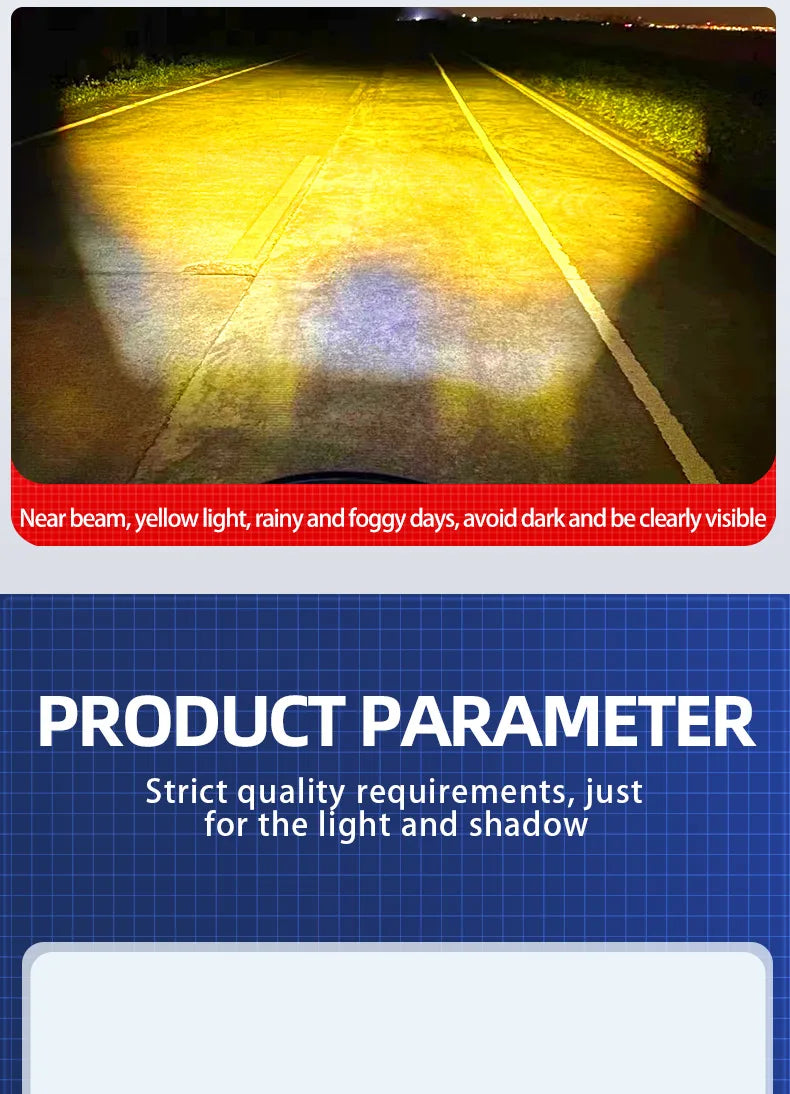 Motorcycle LED Spotlight Dual Color Hi/Low Beam Fog Lamps for Car Trucks SUV UTV 12V 24VMini Lens Headlight Driving Light