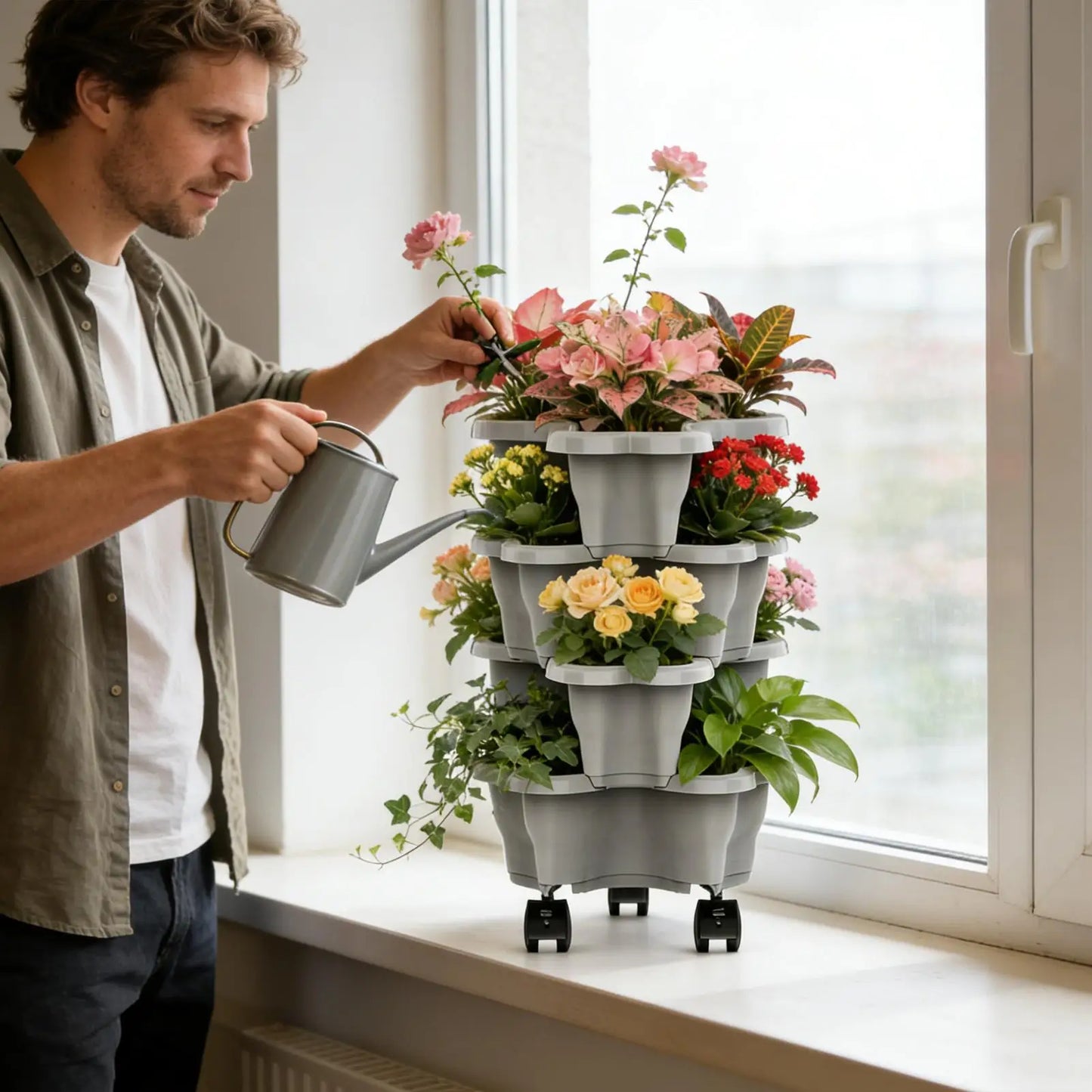 4/5 Tiers Flowerpot Vertical Tower, Stackable Flowerpot Multi-Layer Plastic Flower Pot for Garden Strawberry Tarts Potato Tarts
