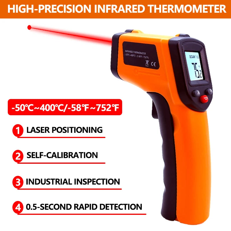 Digital Infrared Thermometer Non-contact Pyrometer Laser Temperature Meter Imager Hygrometer IR Termometro Color LCD Light Alarm