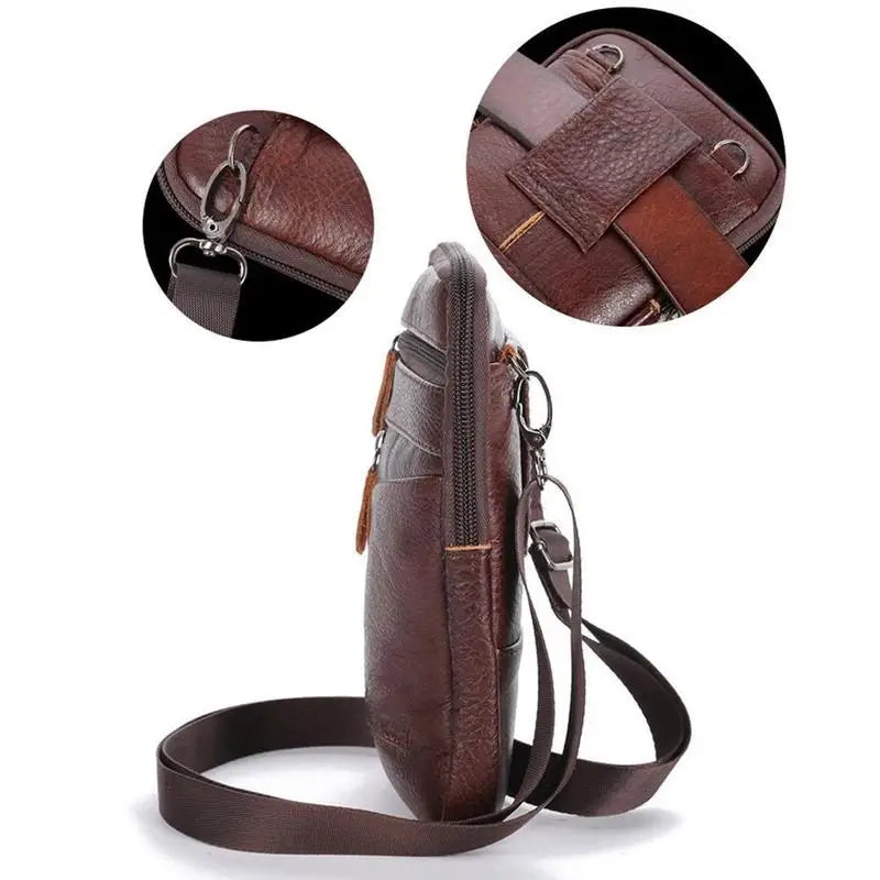 Leather Waist Bag Men's Mobile Phone Bag Wearing Belt Outdoor Sport One Shoulder Small Bag Doing Business Crossbody Bags