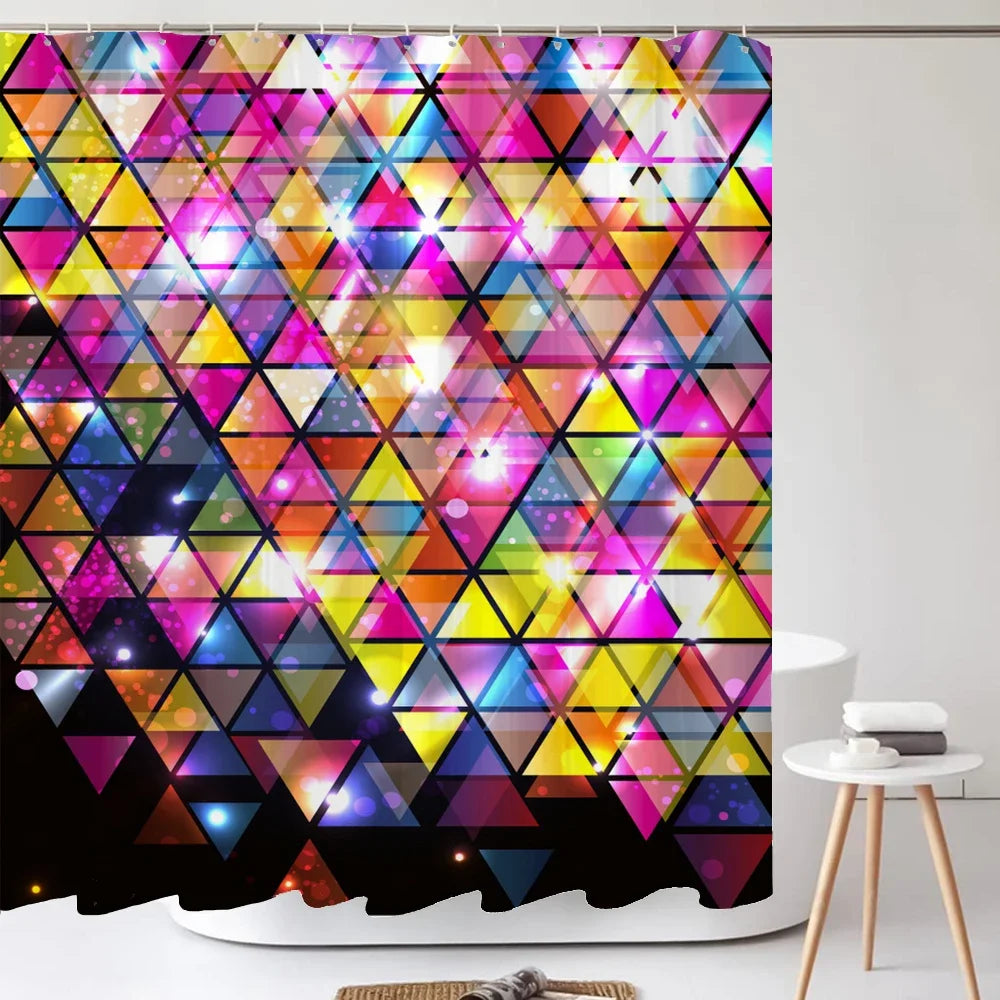 Colorful Stripes Shower Curtain Waterproof Polyester Fabric Geometry Bathroom Curtain 180 x 200cm with Hooks Shower Curtain