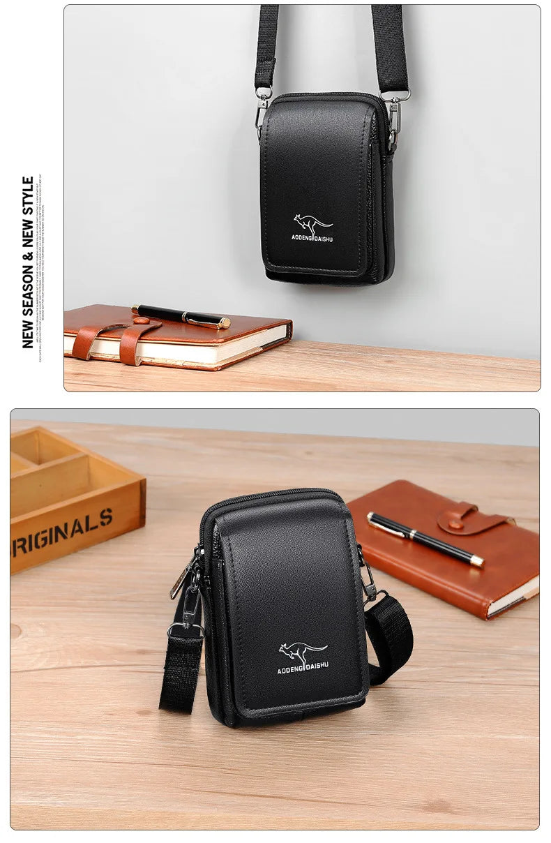 Leather Fashion Phone Pouch Belt Bag Shoulder Crossbody Waist Pack Vintage Outdoor Multi-function Mens Leisure Hanging Waist Bag