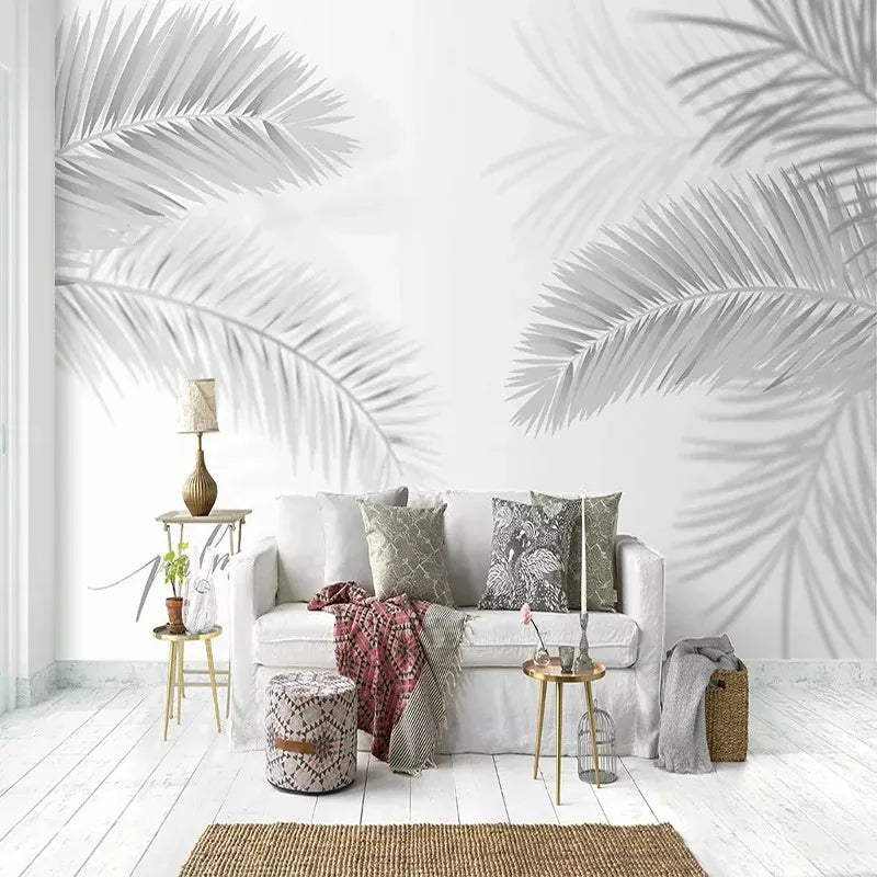 3D Hand-Painted Nordic Style Coconut Leaves Wall Mural for Living Room Bedroom Modern Art Photo Wallpaper Tropical Home Decor