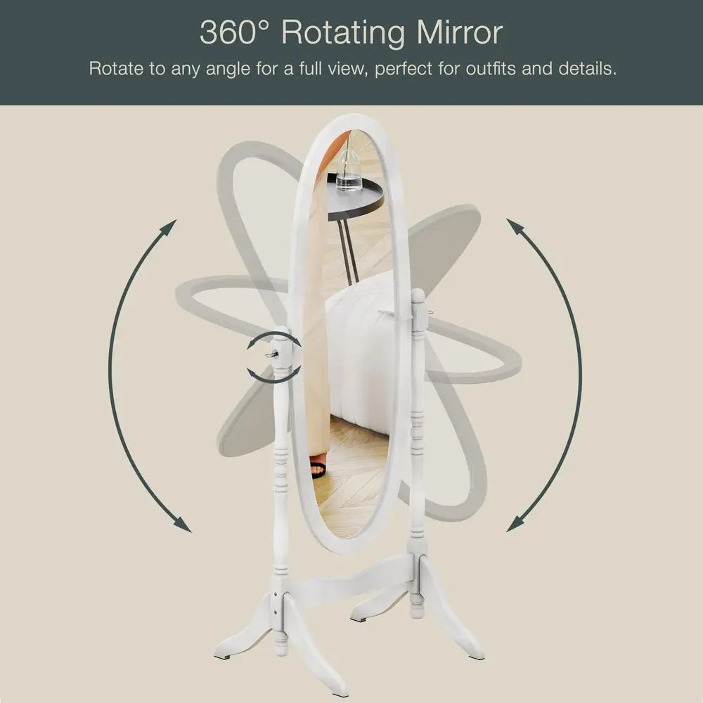 Nishano Cheval Mirror Free Standing Full Length Floor Standing Dressing Mirror Adjustable Bedroom Furniture Wooden, White