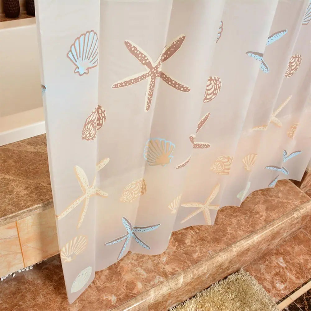Starfish Seashell Plastic Shower Curtain Liner - Waterproof Bathroom Curtain for Bathtubs, Mildew Resistant Bath Curtain