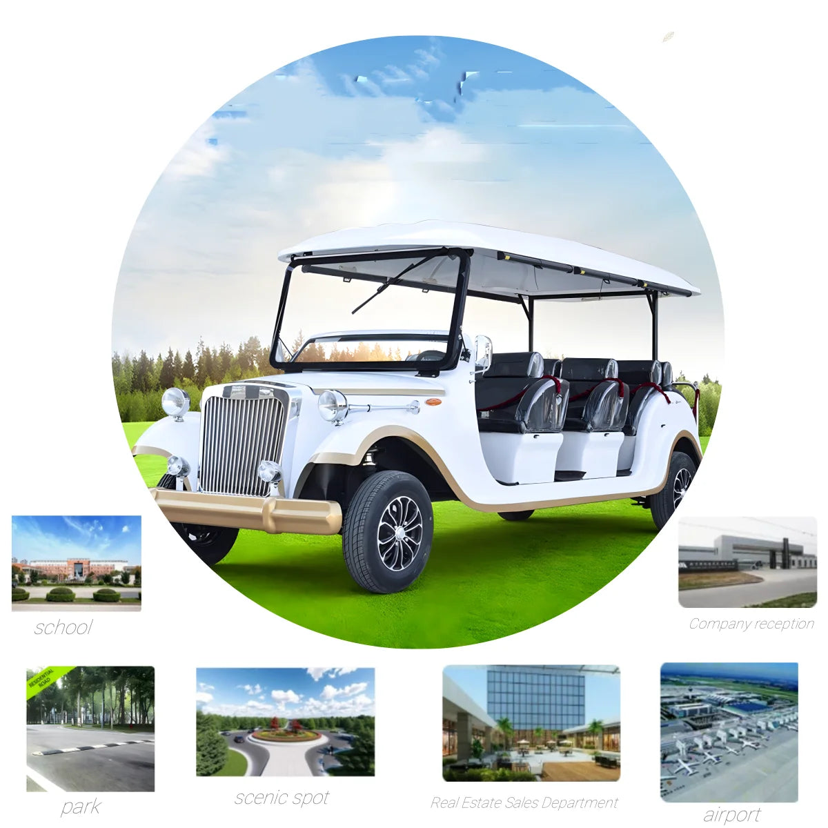 Classic Luxury Retro Electric Car for Adults 4 Wheels Low Speed Special Transportation Vehicle Long Endurance Lithium Battery