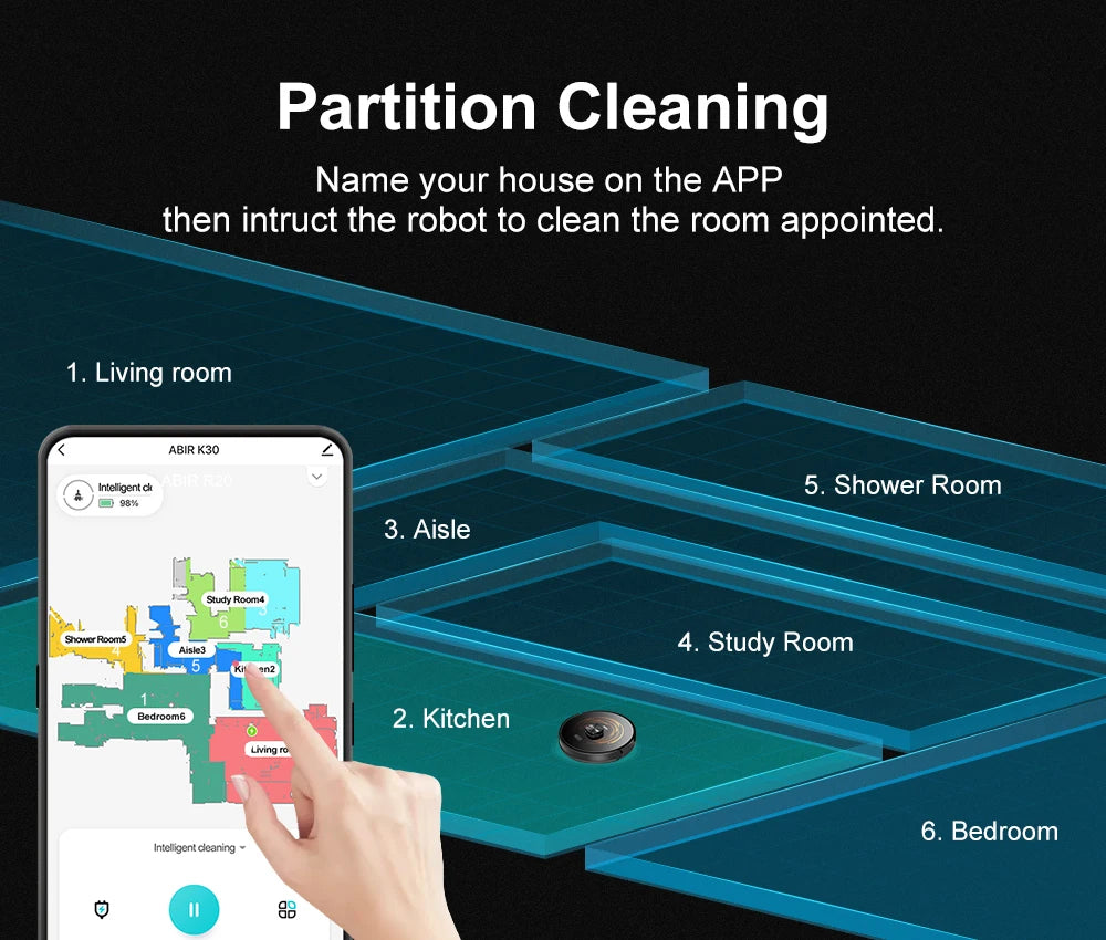 ABIR K30 Robot Vacuum Cleaner, Auto-Empty Station, Laser Lidar, 6500PA Suction,Multi-Floor Maping, Smart Home Wet Dry Appliance
