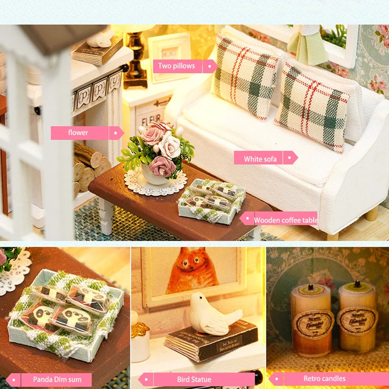 DIY Miniature Dollhouse Kit Assemble Puzzle 3D Wooden House Room Craft With Furniture LED Lights For Friends Birthday Gift Toys