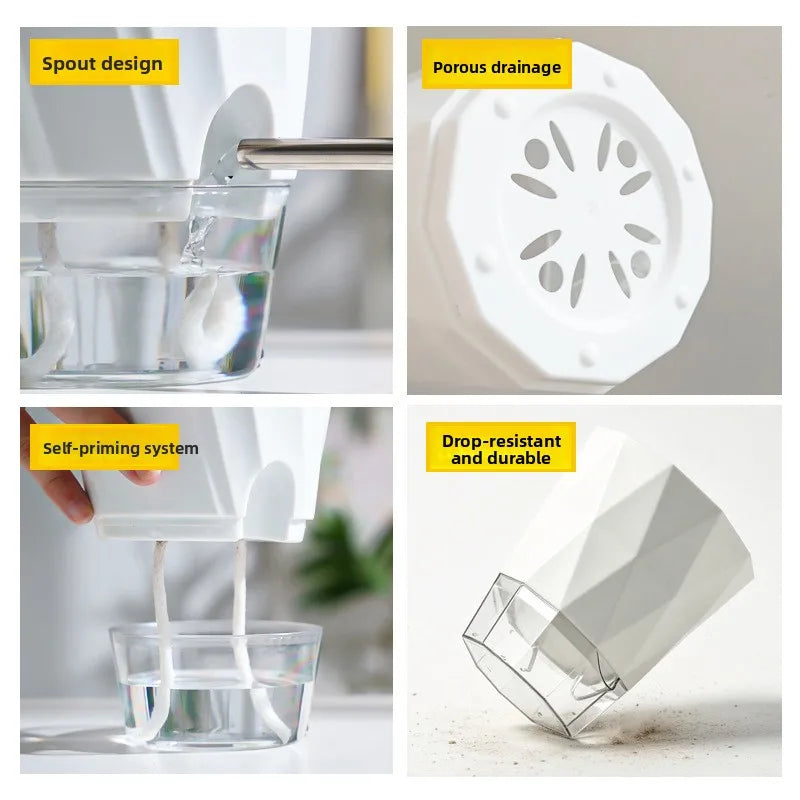 Self Watering Planter Diamond Lazy Flower Pot Transparent Double Layer Plastic Plant Pot for Indoor Plants