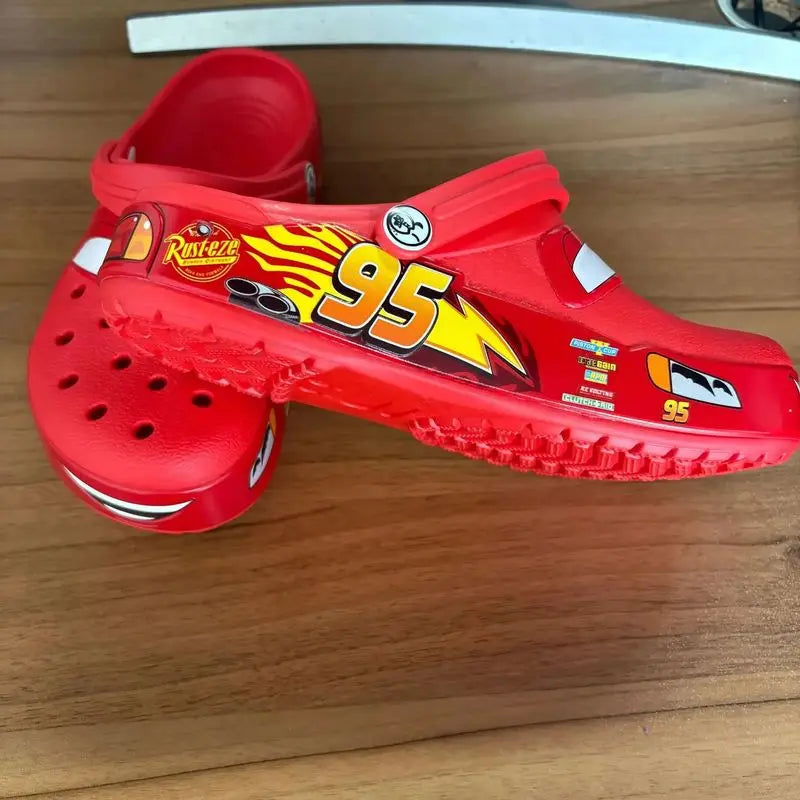 2026 Mcqueen Cartoon Slippers - Waterproof Eva Outdoor Sandals With Breathable Holes, Adult Casual Beach Shoes