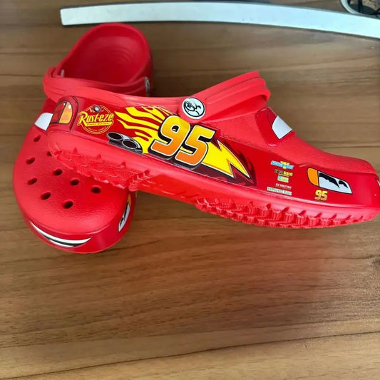 2026 Mcqueen Cartoon Slippers - Waterproof Eva Outdoor Sandals With Breathable Holes, Adult Casual Beach Shoes