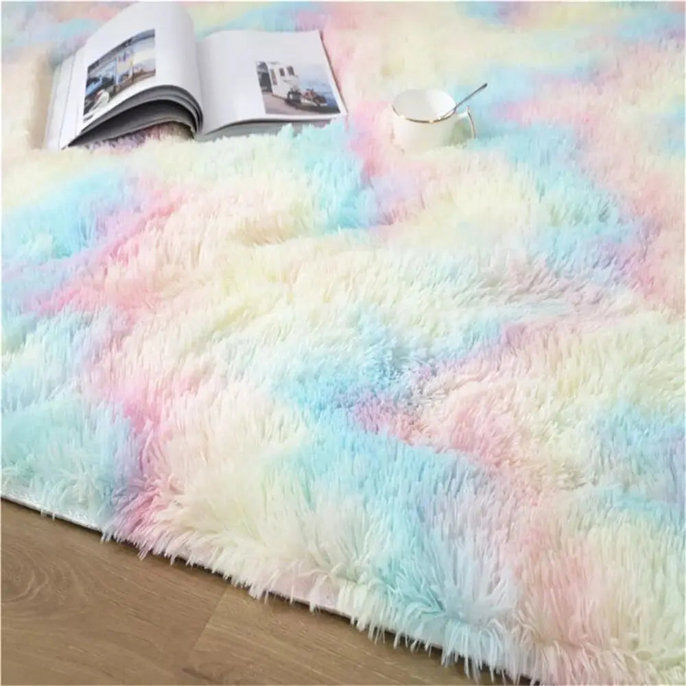 Plush Carpet Living Room Sofa Coffee Table Rug Green Pink Fluffy Soft Blankets Area Rugs Children's Room Non-Slip Mat Home Decor