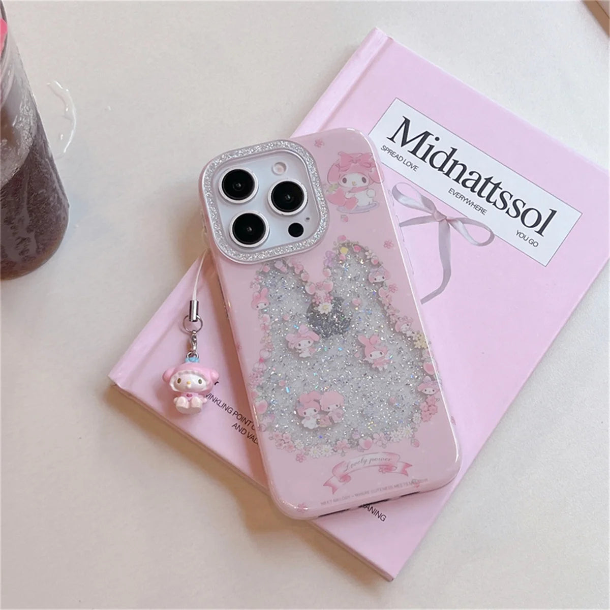 Funny Cute Clear Glitter Melody Phone Case For iPhone 16 Pro 15 14 Pro Max Protective Cover with Pendant Shockproof Cases