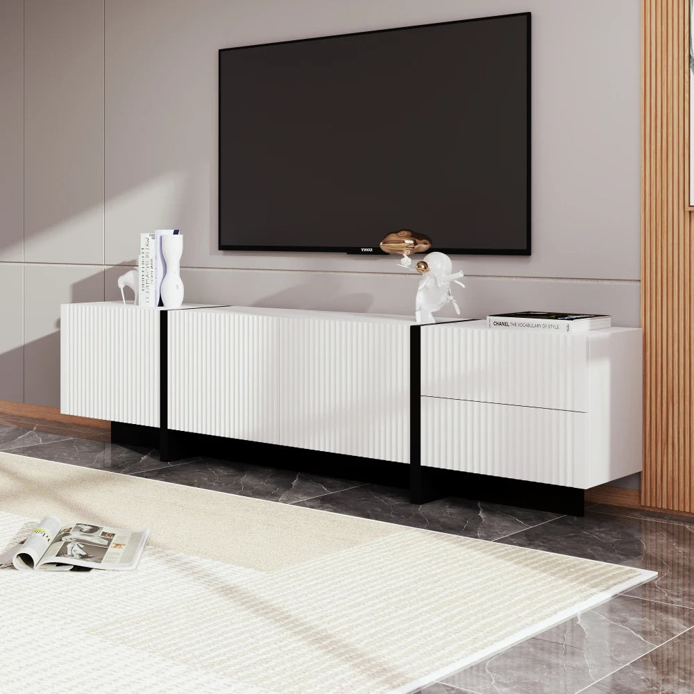 PINGGO Modern Large TV Cabinet 190cm Length Media Console with 3 Doors 2 Drawers, Storage TV Stand Entertainment Center
