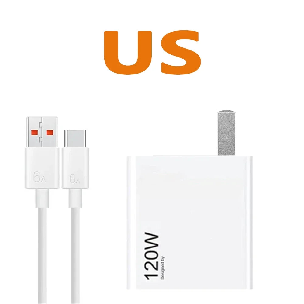Original  Xiaomi 120W Charger Turbo Charge EU US Adapter 1M 6A Usb Type C Cable For Poco X5 X4 F5 Pro Mi 13 12 11 Lite Mix Fold
