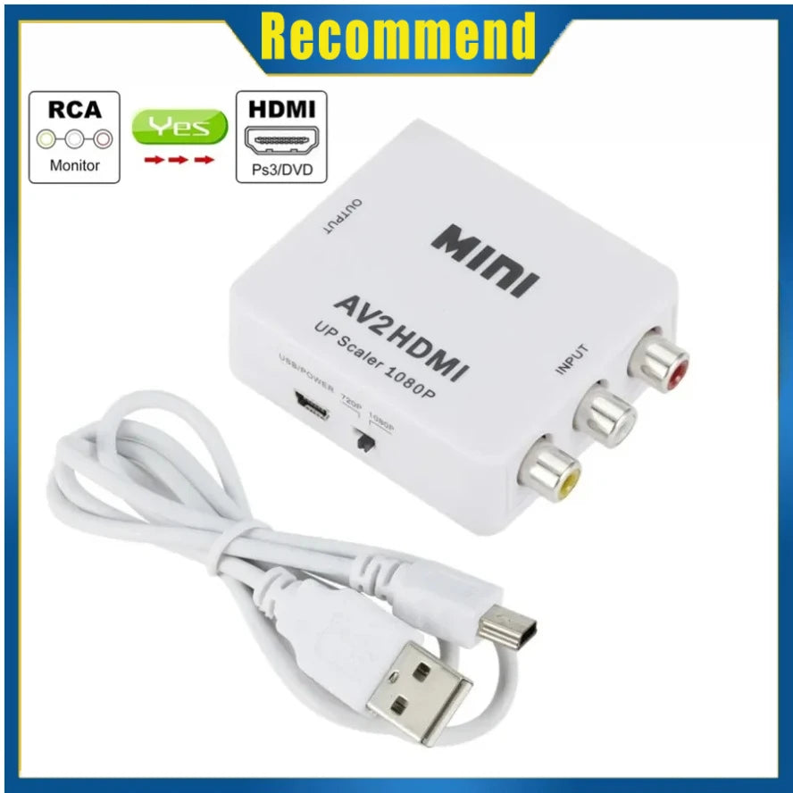 RCA To HDMI Converter with USB Cable 1080P AV To HDMI Adapter AV2HDMI AV/CVSB To HDMI-compatible AV To HDMI Switch HD-MI Adapter