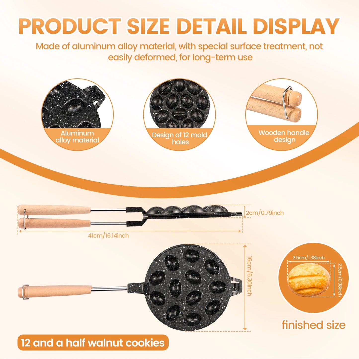 Walnut Cookie Mold Aluminum Alloy Walnut Cookie Maker Mould Nonstick Cook Making Tool with Handle for Baking Kitchen Accessories