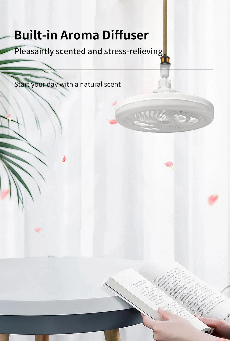 2 In 1 Ceiling Fan Lamps 3 Speeds Adjustable E27 Base Infinitely Dimmable for Living Room Bedroom Study LED Decorative Light