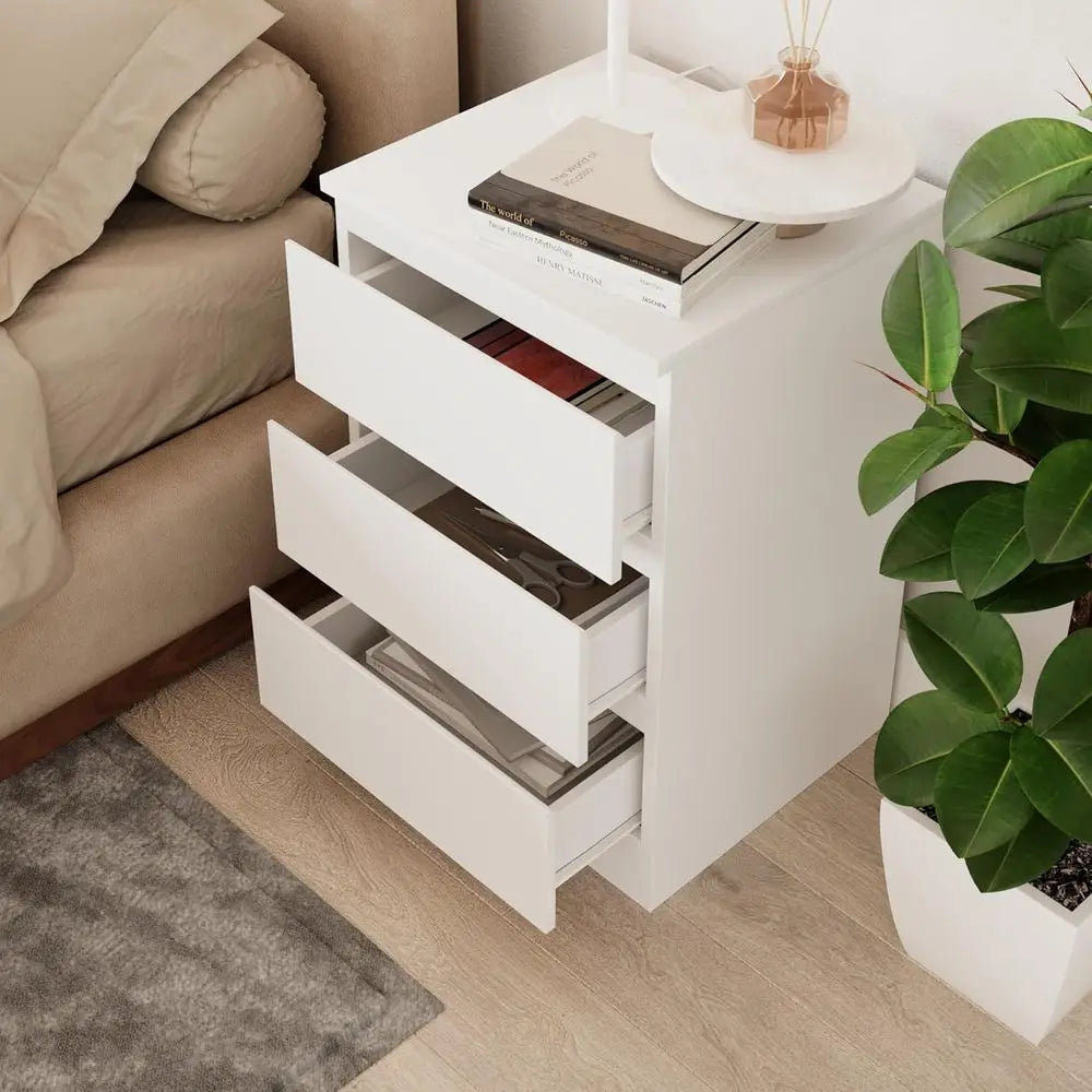 62cm Tall 3-Drawer Bedroom Storage Cabinet with Metal Glides - White (Bedroom, Living Room, Office, Hallway)