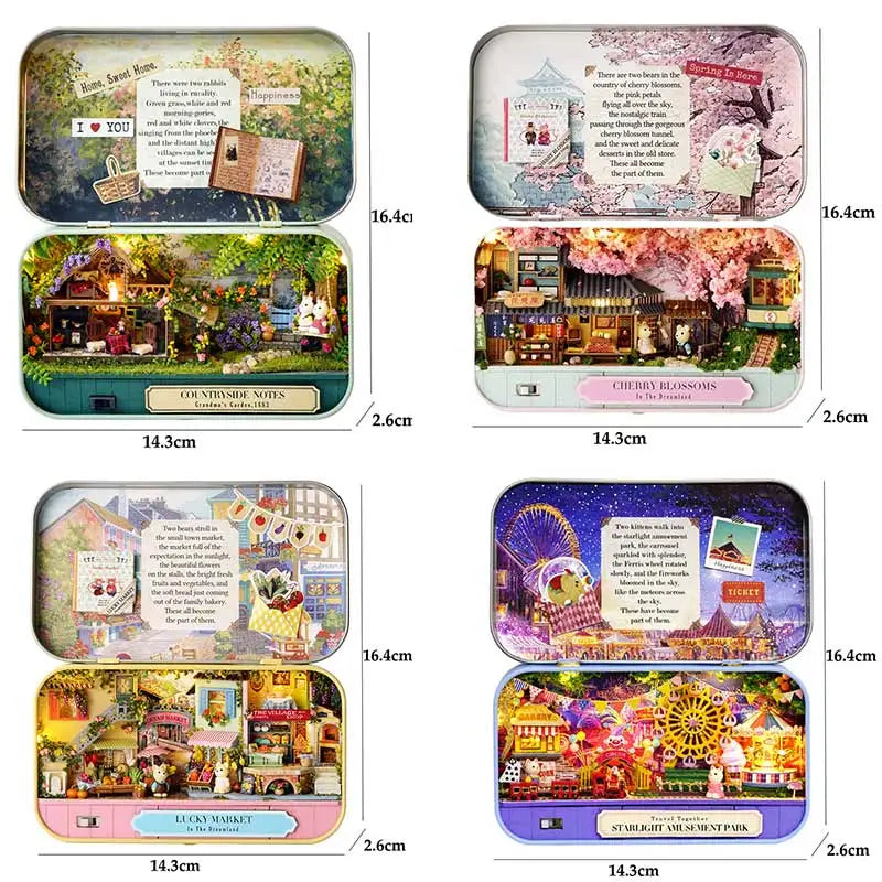 DIY Wood DollHouses Handmade Funny Box Theatre Miniature Box Cute Doll Houses 3D Puzzle Assembly Kits Birthday Gift Wooden Toys