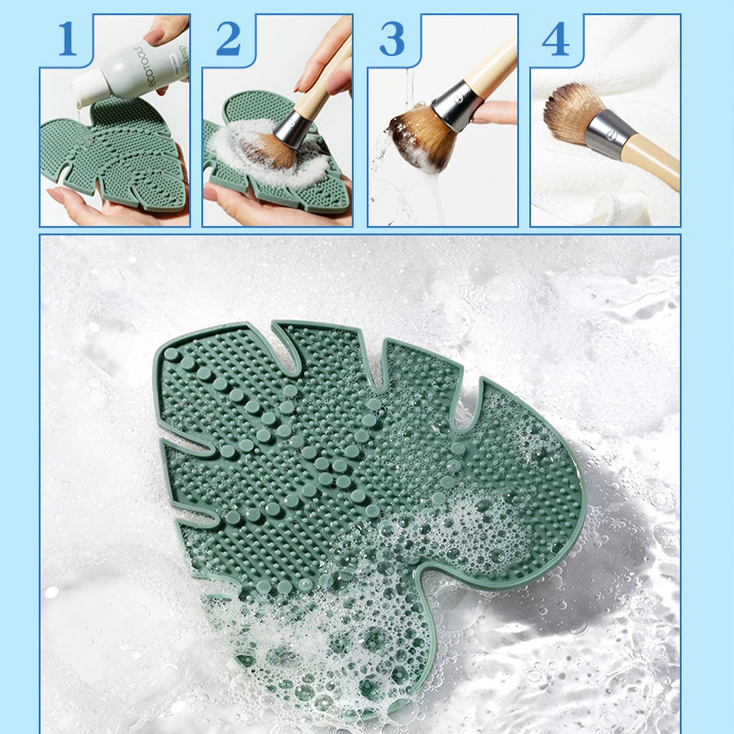 Silicone makeup brush cleaning pad with suction cup, a makeup brush cleaning tool suitable for brushes and powder puffs.