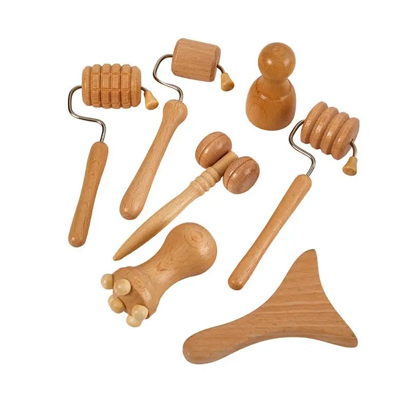 1/7pcs Face Massager  Wooden Face  Face Roller Mini Wood Therapy Face Wood Therapy Meridian Massage Kit Facial Roller Lifting