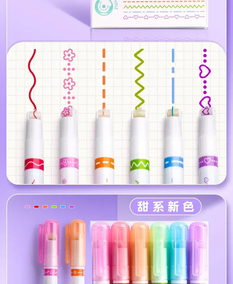 24/3 PCS Kawaii Flowers Line Shaped Highlighter Pens Roller Tip Curve Liner Marker for Writing Journaling Drawing Stationery