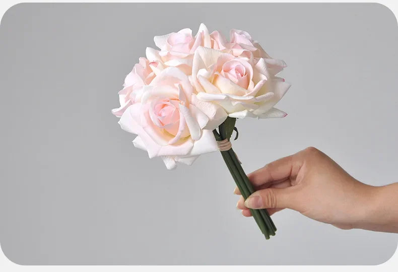 5 Head Curled Rose Bouquet with Artificial Moisture Sensation High-end Silk Flower Home Decoration Wedding Decoration
