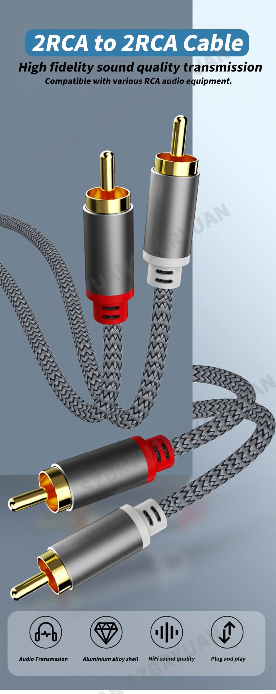 RCA Cable 2 RCA to 2 RCA Male to Male Stereo Audio Aux Cable Jack for HDTV Home Theater DVD Loudspeaker Box Power Amplifier 5m