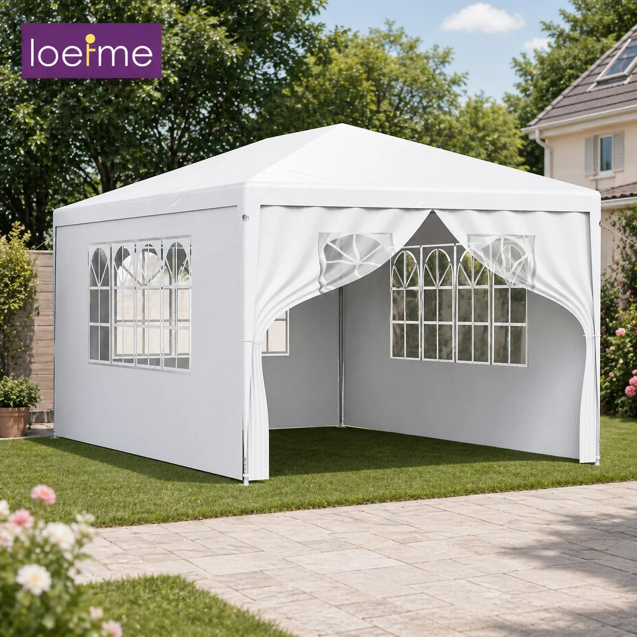 LOEFME 3x4M Enclosed Canopy Tent UV Protection Garden Gazebo Party Tent with Window Panels Zipper Door for Wedding Outdoor