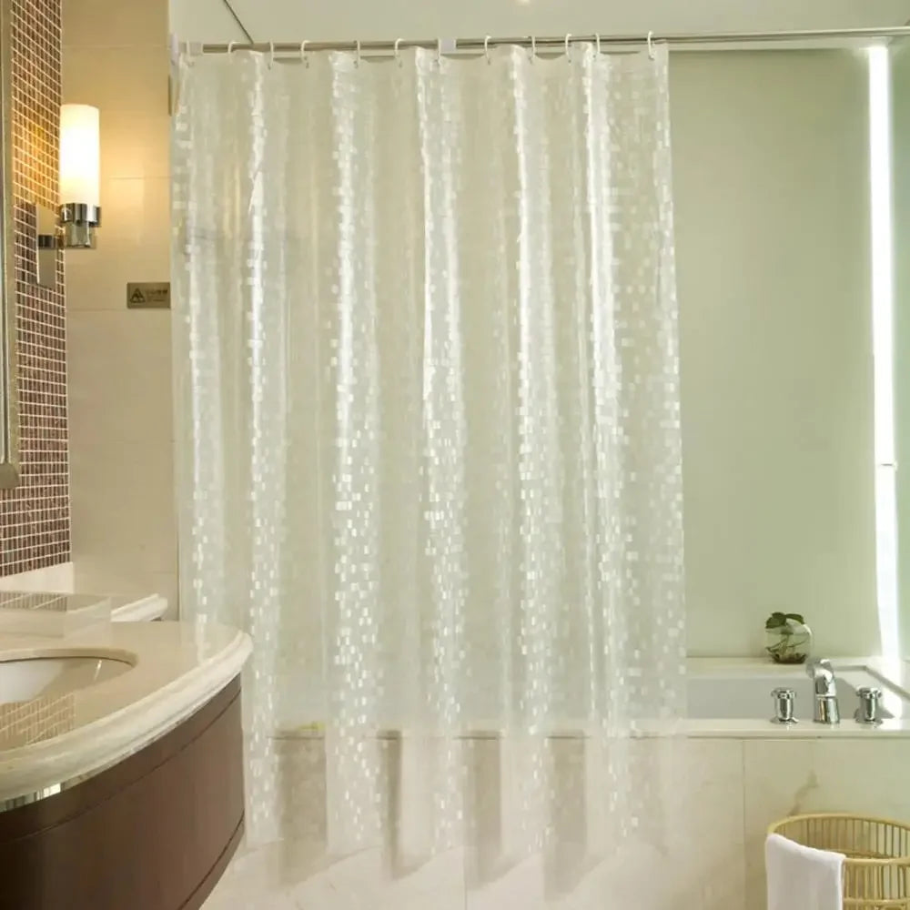 1Set Waterproof Bathroom Shower Curtain Transparent Bathroom Curtain with Hooks Thickened Bathing Sheer Wide Bath Curtain