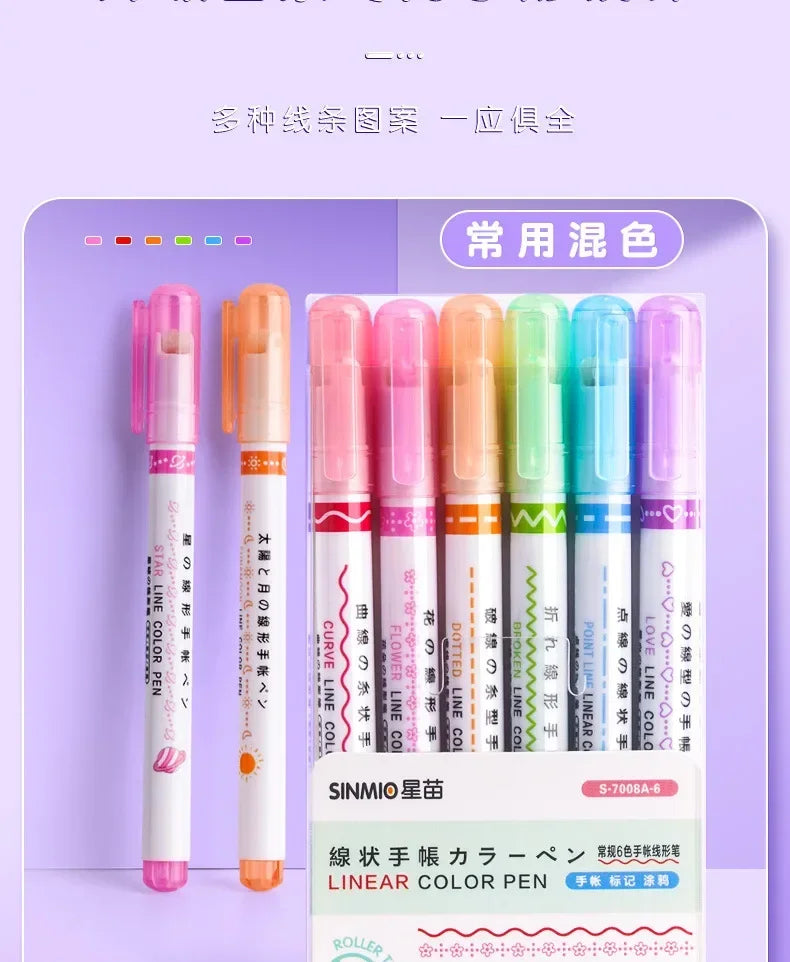 24/3 PCS Kawaii Flowers Line Shaped Highlighter Pens Roller Tip Curve Liner Marker for Writing Journaling Drawing Stationery