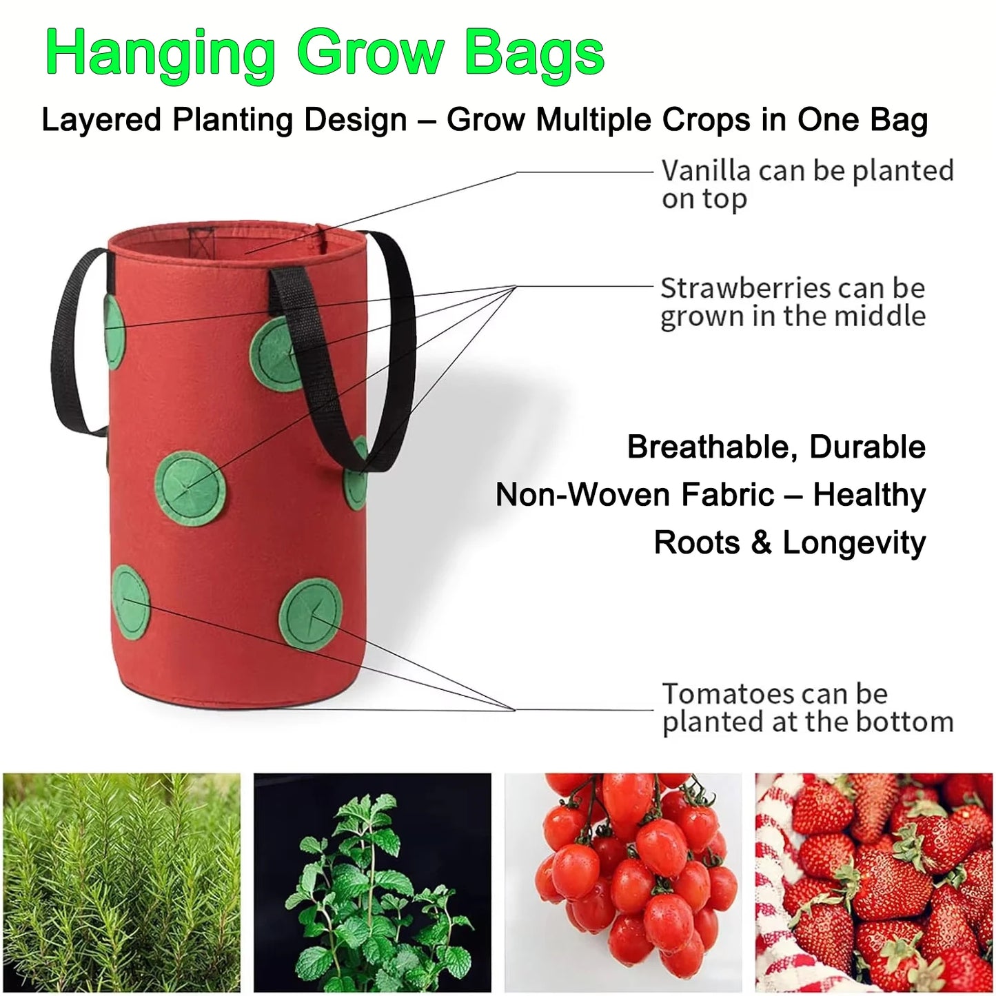 Hanging Grow Bags for Strawberries & Tomatoes Hanging Planting Grow Bag Vertical Multi-Pocket for Herbs & Flowers Garden Gift
