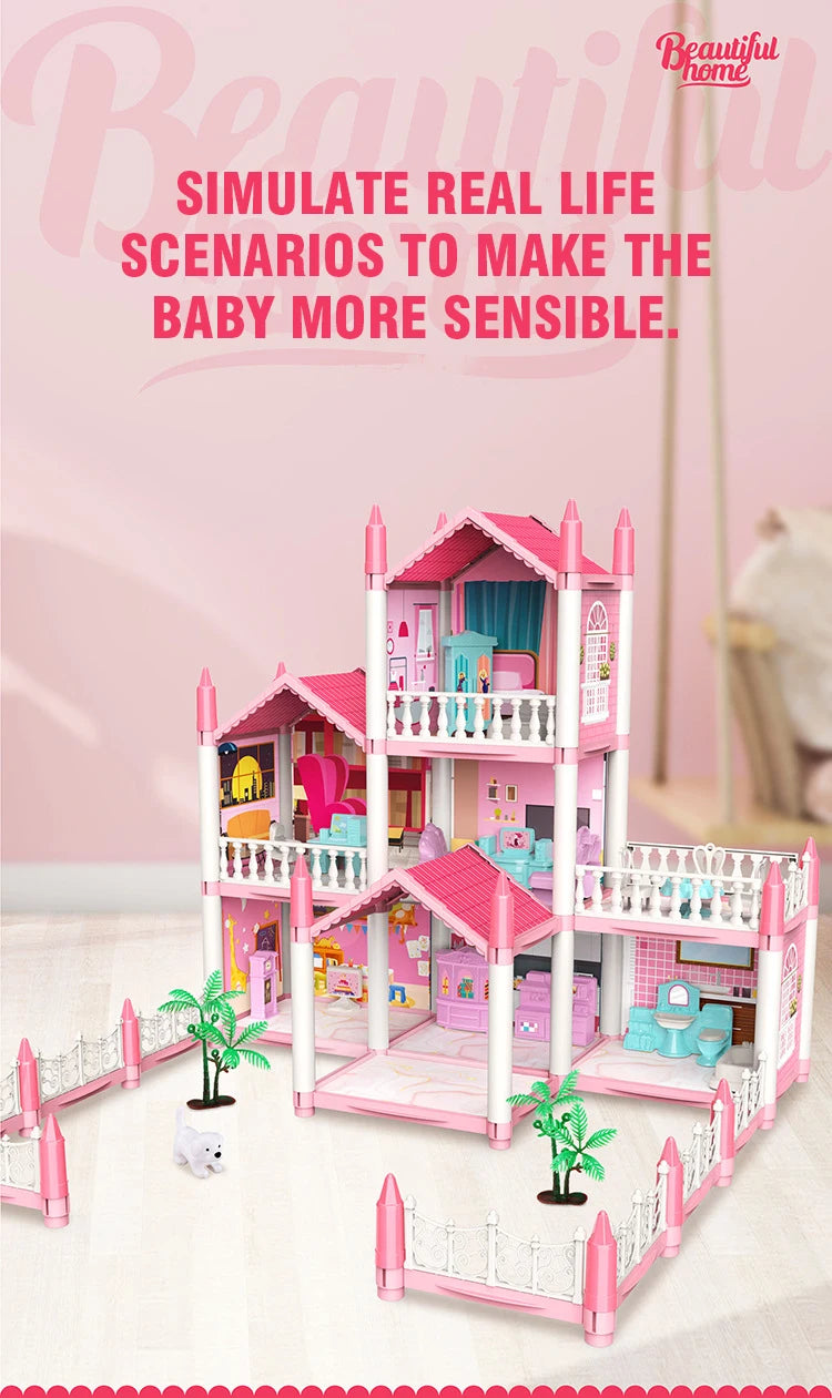 Girl Doll House Toy Children Pretend Play Dollhouse Villa Patchwork Dream Furniture Home Doll House for Kids Christmas Toy Gifts