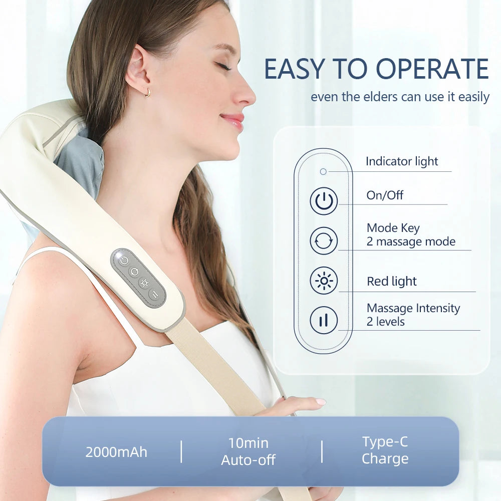 Foreverlily Wireless Neck And Back Massager Neck And Shoulder Kneading Massage Shawl Neck Cervical Relaxing Trapezius Massager
