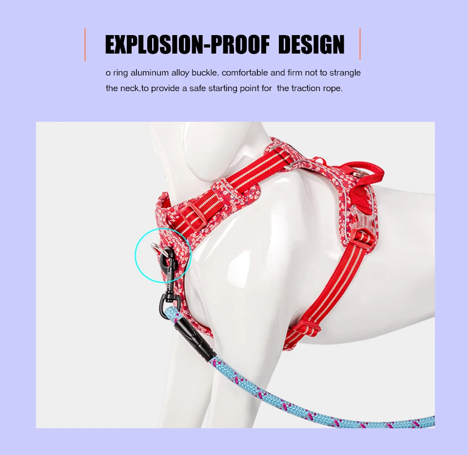 Truelove Pet Dog Harness Floral No Pull Cotton Fabric Breathable and Reflective Soft for Big Medium Small Adjustable VestTLH5655