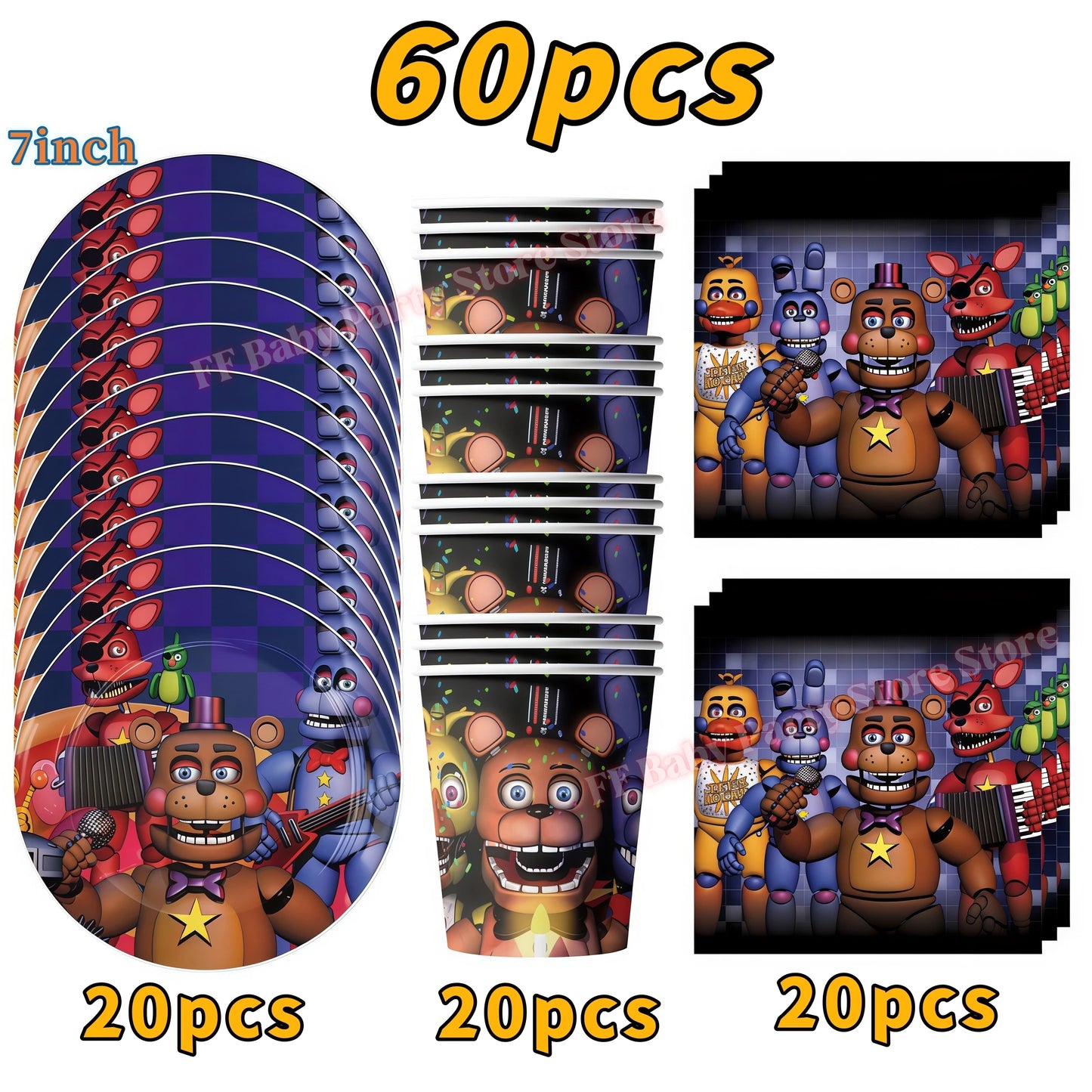 Five Nights Bear Birthday Party Decorations Plate Cup Backdrop Freddyed Balloon for Kids Party Favors FNAFs Event Supplies Gifts