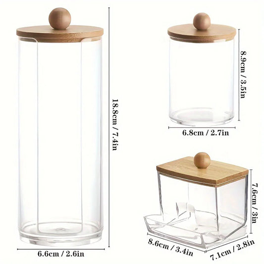 3-Piece Cotton Swab Holder Set, Bathroom Dispenser, Cotton Ball Storage Box, Cotton Swabs, Cotton Pads, and Dental Flossers