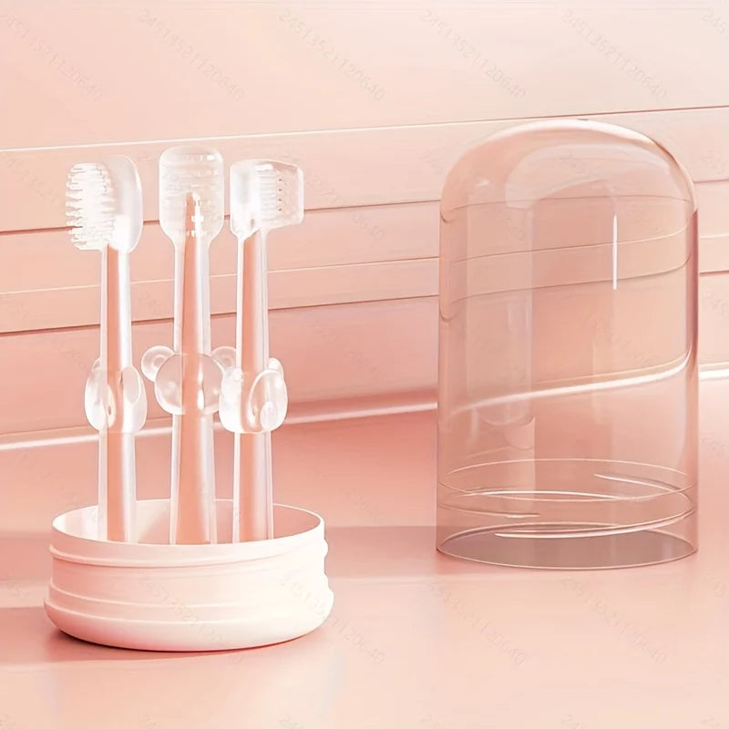 2PCS/1PC Baby and Toddler Toothbrush Set, 3 Silicone Tongue Cleaners, 360 ° Toothbrush, Baby Soft Toothbrush with Bracket, Baby