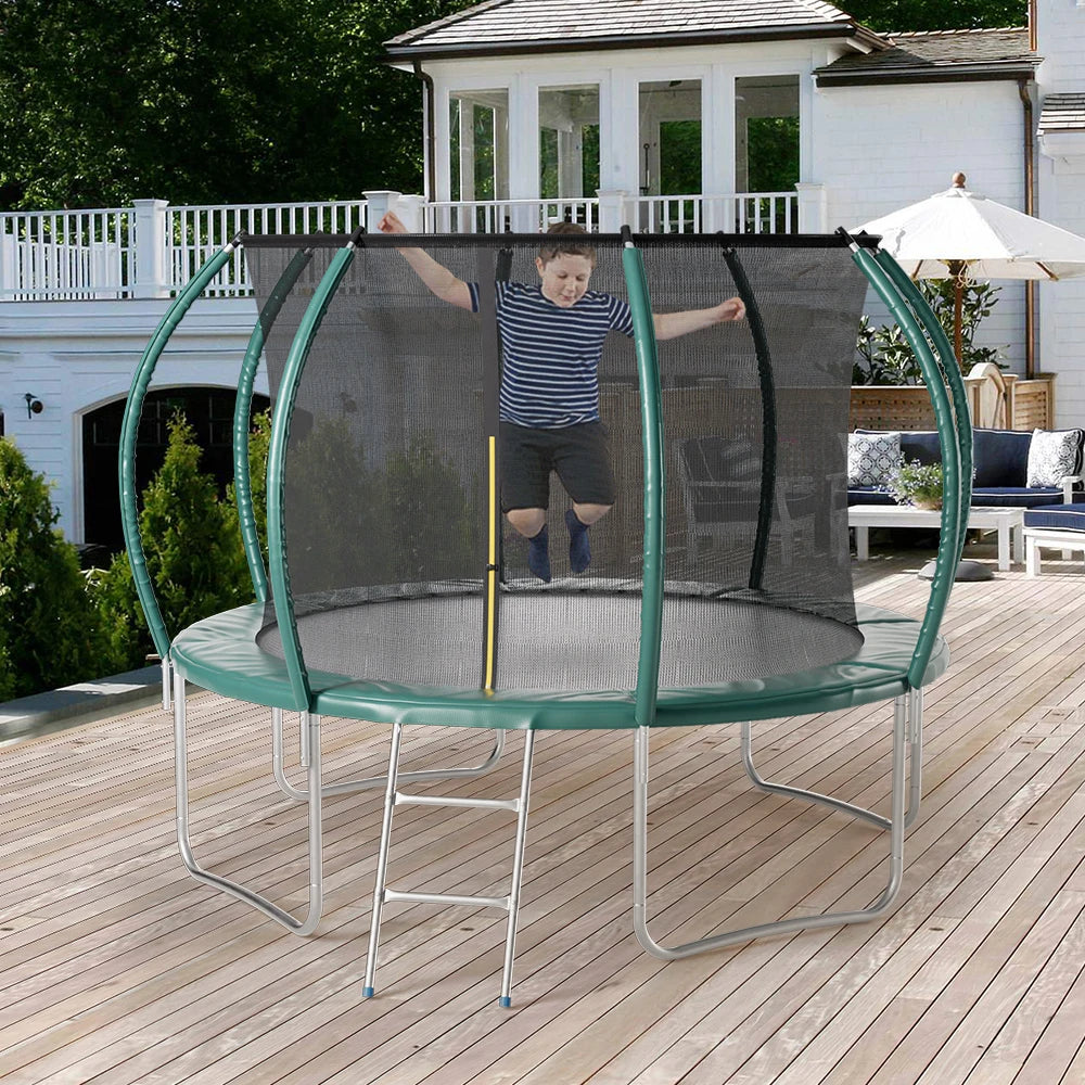 【Breeins】Outdoor Enclosure Trampoline with Ladder Exercise Workout Rebounder Sport Trampoline Handle Adults Jumping Training