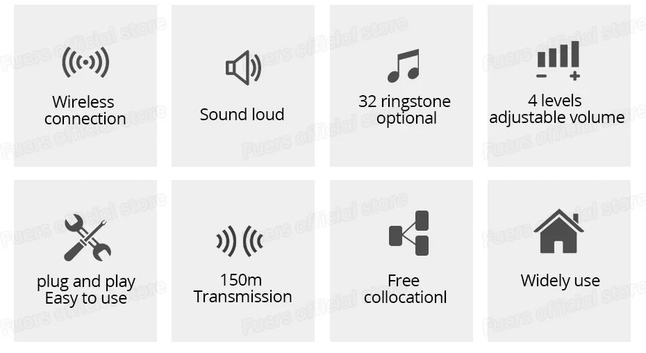 Fuers Wireless Doorbell Waterproof Door Chime Kit Welcome Chime Home Door Bell Intelligent 32 Songs Melodies Sound And LED