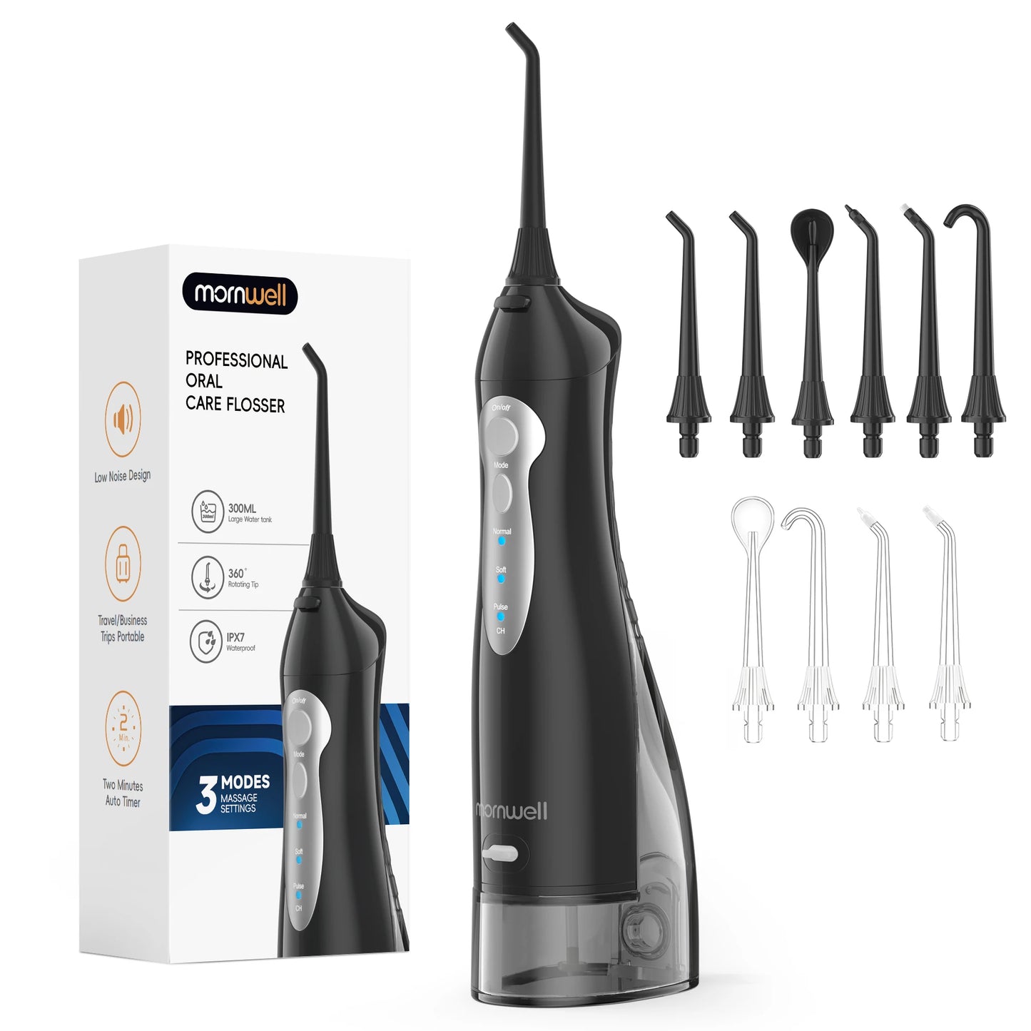 Mornwell Water Flosser Teeth Picks 6 Jets 3 Modes Portable Cordless D52 Water Floss For Teeth Cleaner IPX7 Waterproof Oral Picks